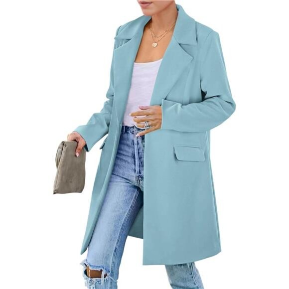 Women's Long Blazer Jackets Outerwear Ice Blue - Picture 1 of 6